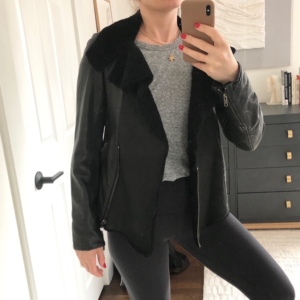 Allsaints Spitalfields shearling leather jacket size 8 EUC